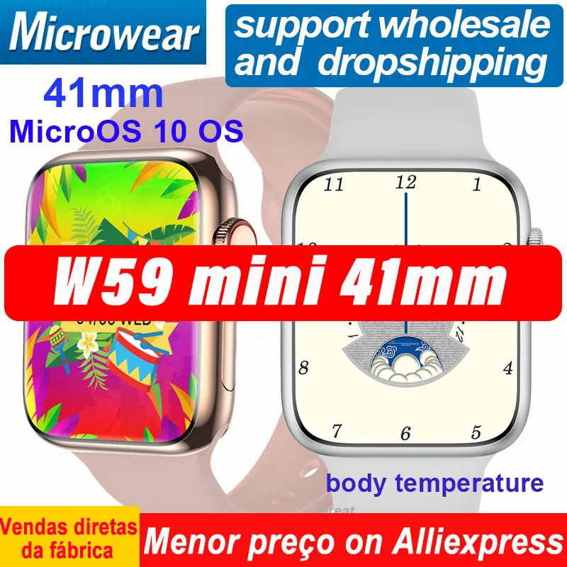 Microwear W59 Mini Smart Watch Women 41mm 1.74 Inch Body Temperature Wireless Charge ECG NFC GPS Tracker Original Smartwatch