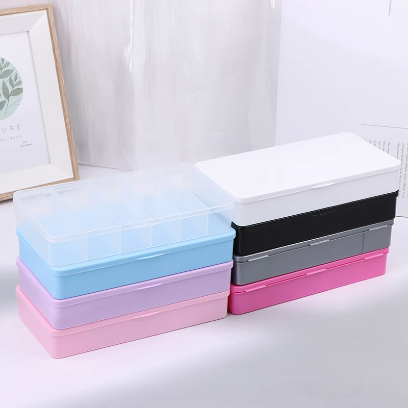 Fake 2-formaat nageldoos Nageltip Lege doos Veelkleurige Nail Art Case Container Box Acryl opbergdoos 11 roosters Tool