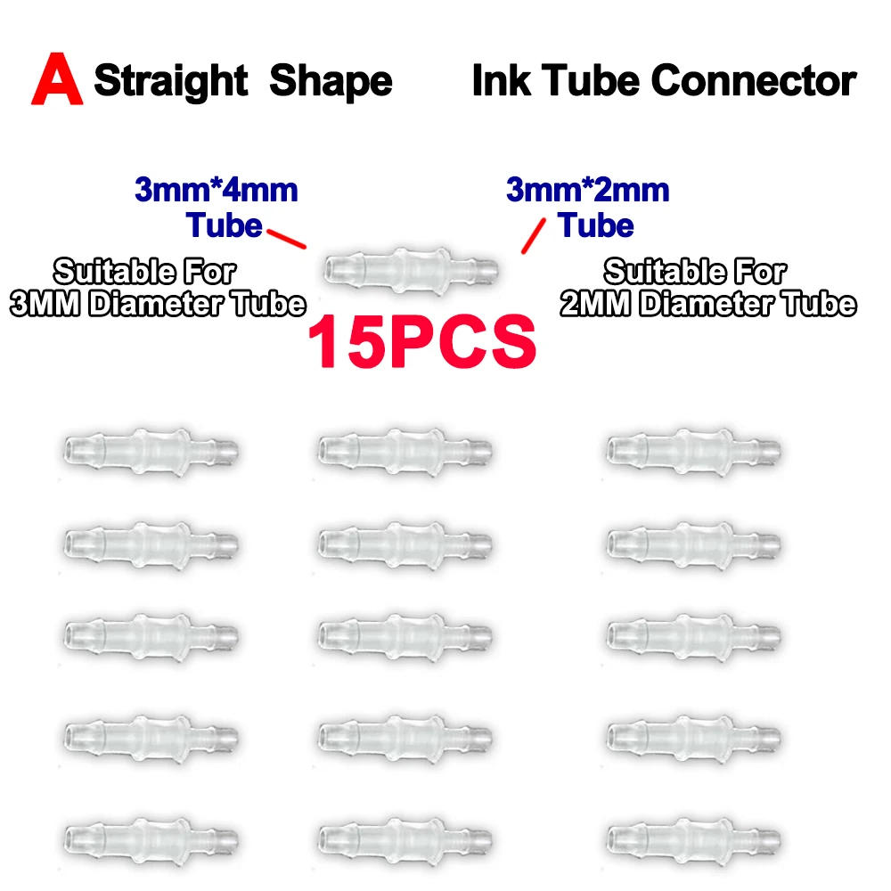 15 قطعة من موصل أنبوب الحبر المستقيم/شكل المذيبات البيئية للطابعة النافثة للحبر المسطحة DTF Ink CISS DIY
