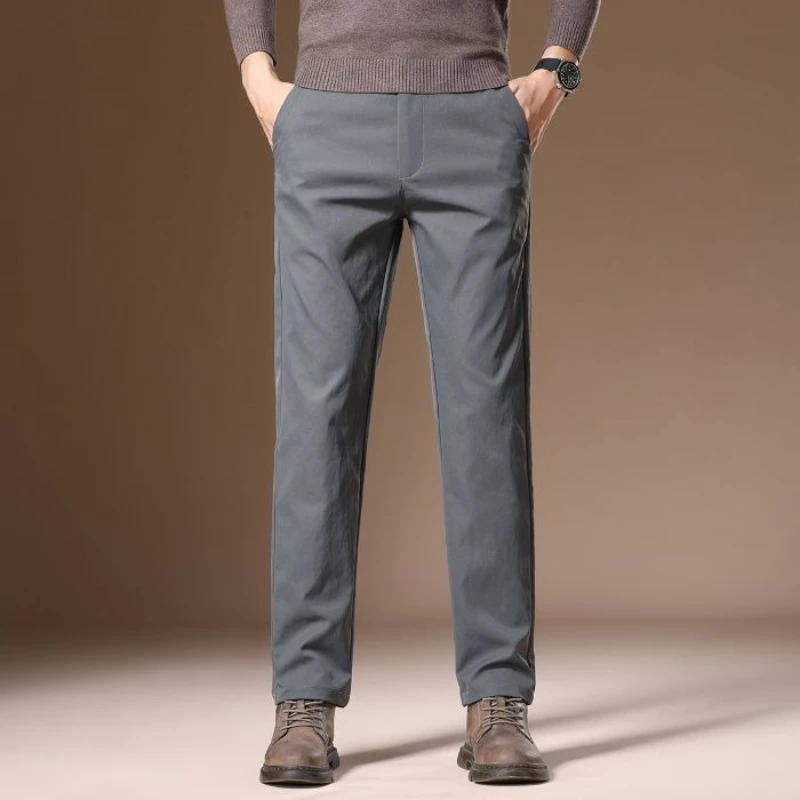 سليم مستقيم رجال الأعمال عارضة السراويل الخريف الشتاء الجلد ودية السراويل الكلاسيكية تنوعا اليومية تخفيف العلامة التجارية الملابس #4