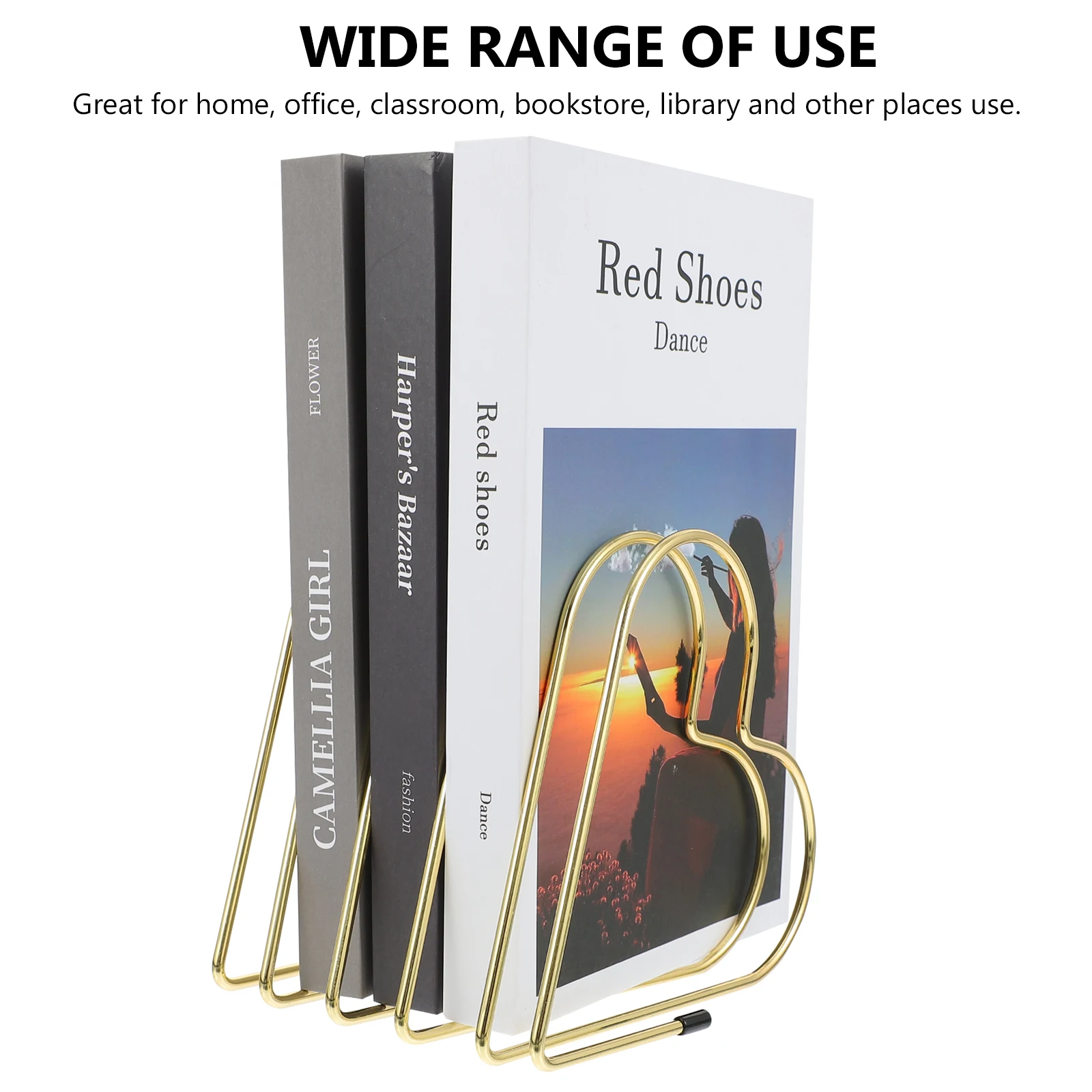 

Iron Bookend Heart Shaped Book Rack Creative Book Organizer Space Saving Retractable Bookends Golden Smooth Touch