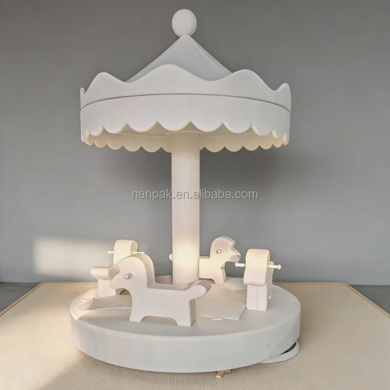 Soft Play Indoor White Merry Go Round Soft Play Electric Swing Carousel Set for Party Rentalpromote sales