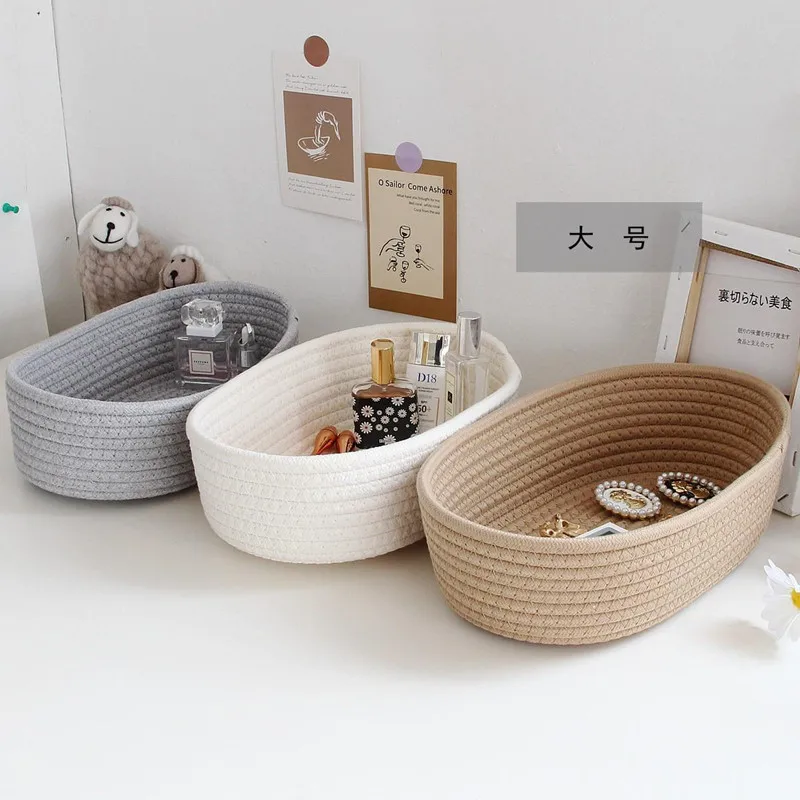 

1PC Nordic Cotton Rope Woven Storage Baskets Organize Boxs Desktop Sundries Organize Basket Sundries Key Cosmetics Storage