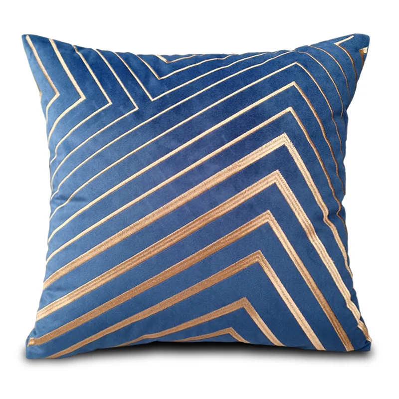 Blue Pillows Geometric Embroidery Cushion Case 45x45 Velvet Decorative Pillow Cover For Sofa Chair Modern Home Decorations