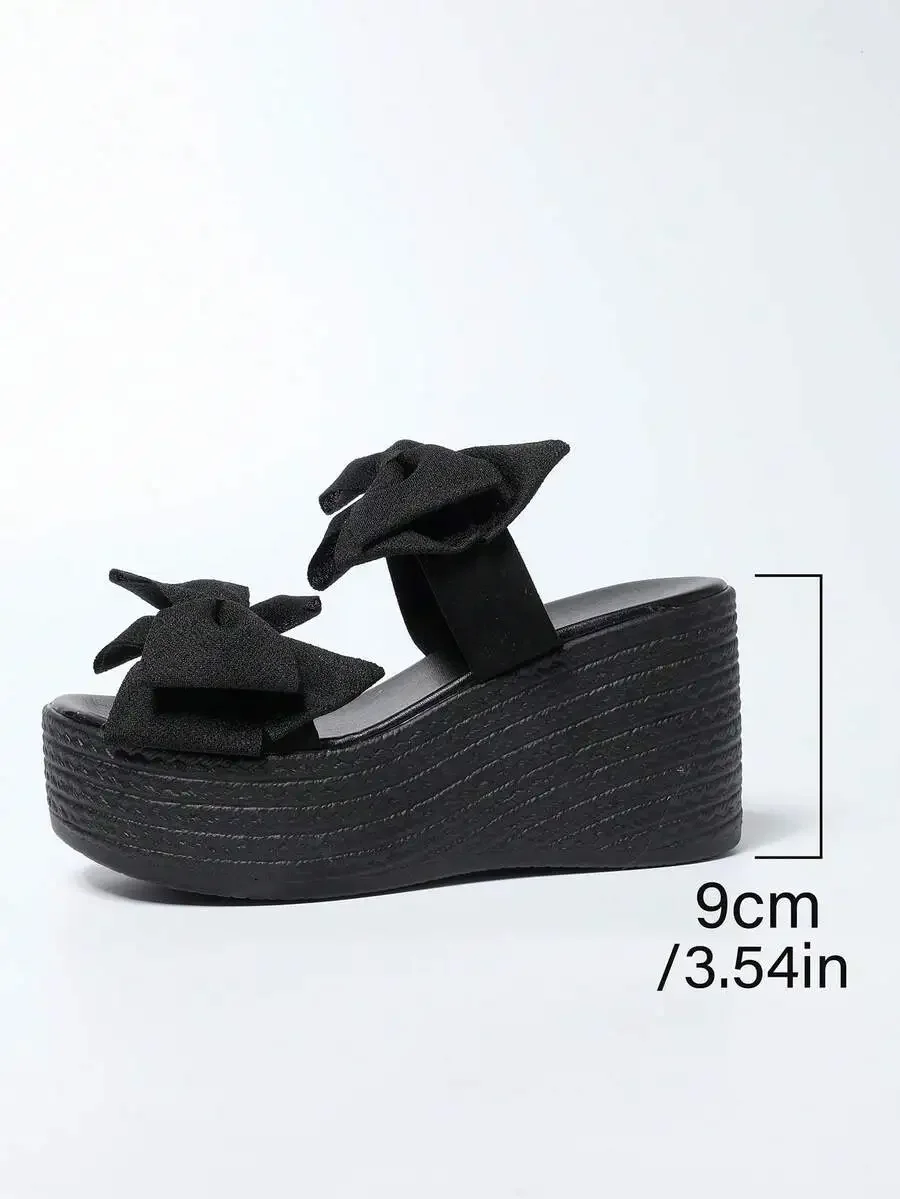 

Womens Bow Decor Thick Sole Slip-On Platform Wedge Sandals