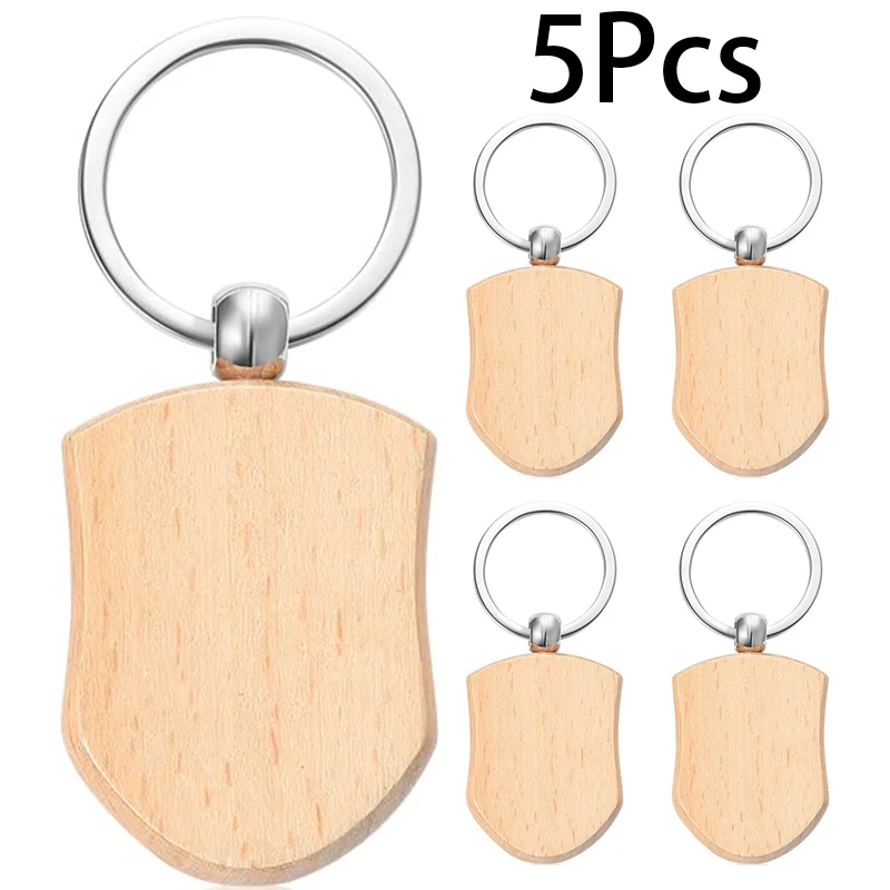 

5Pcs Blank Wooden Keychain Holder key Ring Blank Wood Keychain