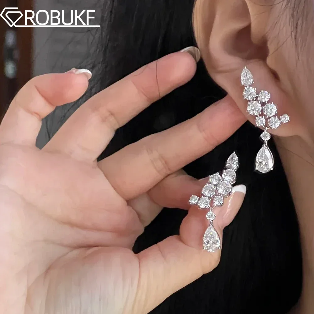 6.1cttw Luxury Full Moissanite Drop Earrings for Women 925 Sterling Silver D Color Sparkling Pear Cut Diamond Wedding Jewely GRA