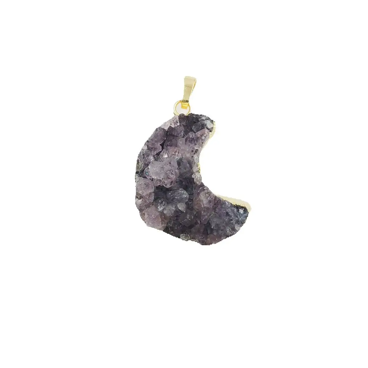 WT-P1858 Wholesale fashion gold plated Natural druzy Amethyst stone moon pendants women raw stone moon jewelry