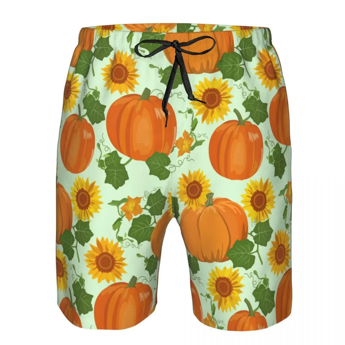 

Men's Beach Short Swim Shorts Harvesting Pumpkins Leaves And Sunflowers Surfing Sport Board Shorts Swimwear