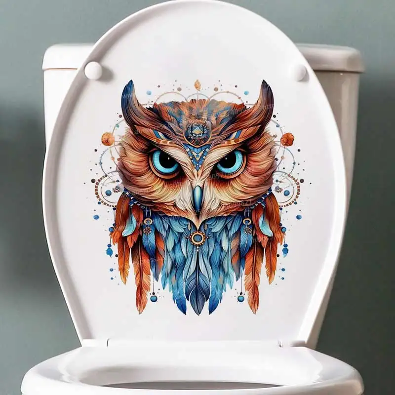 

Cute Owl Animal Wall Sticker Toilet Lid Stickers, Bedroom Entrance Living Room Porch Home Decora Waterproof Decals M1432