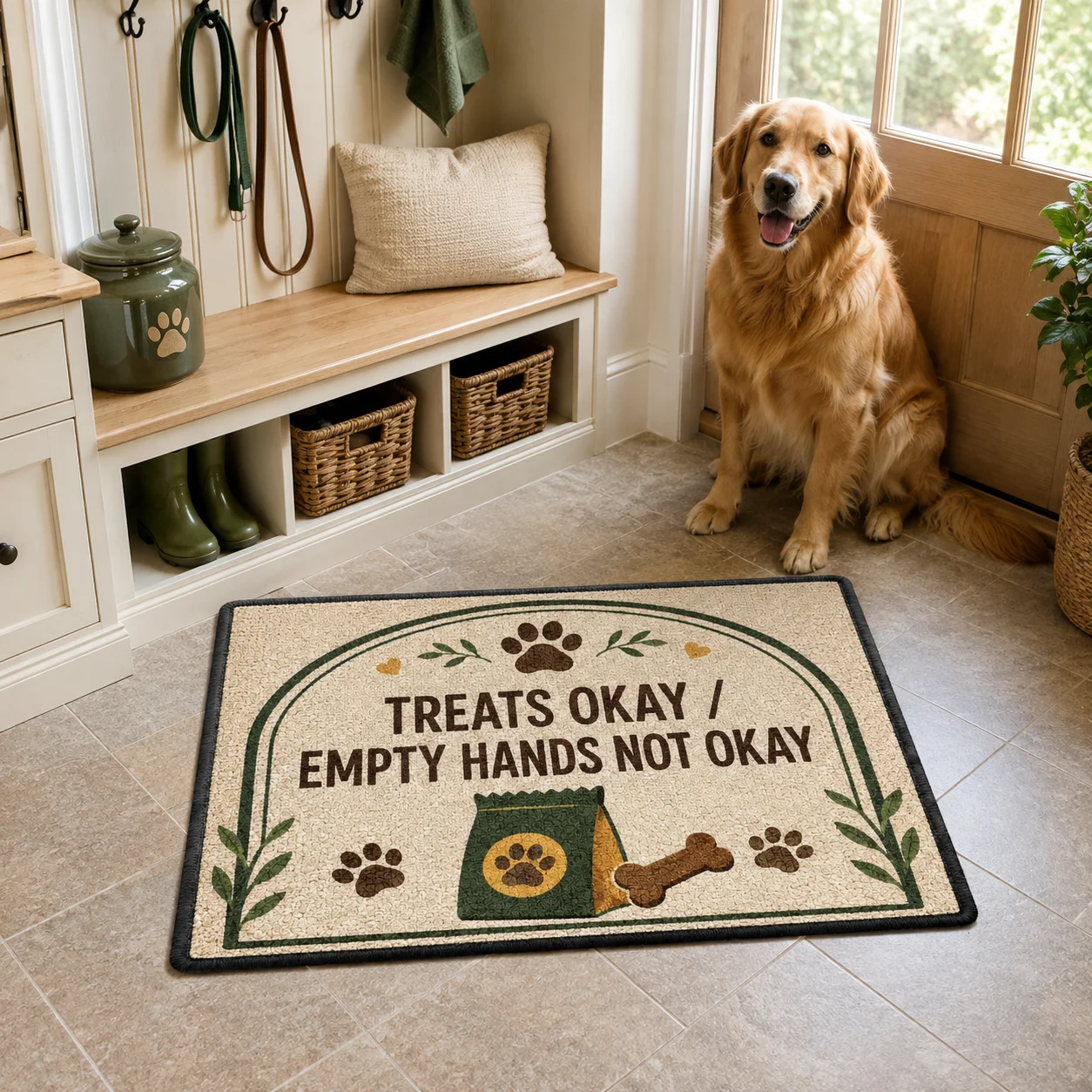 Personalized Doormat Funny Welcome Treats Okay Empty Hands Not Okay Washable Non Slip Entry Rug for Outdoor Housewarming Gift