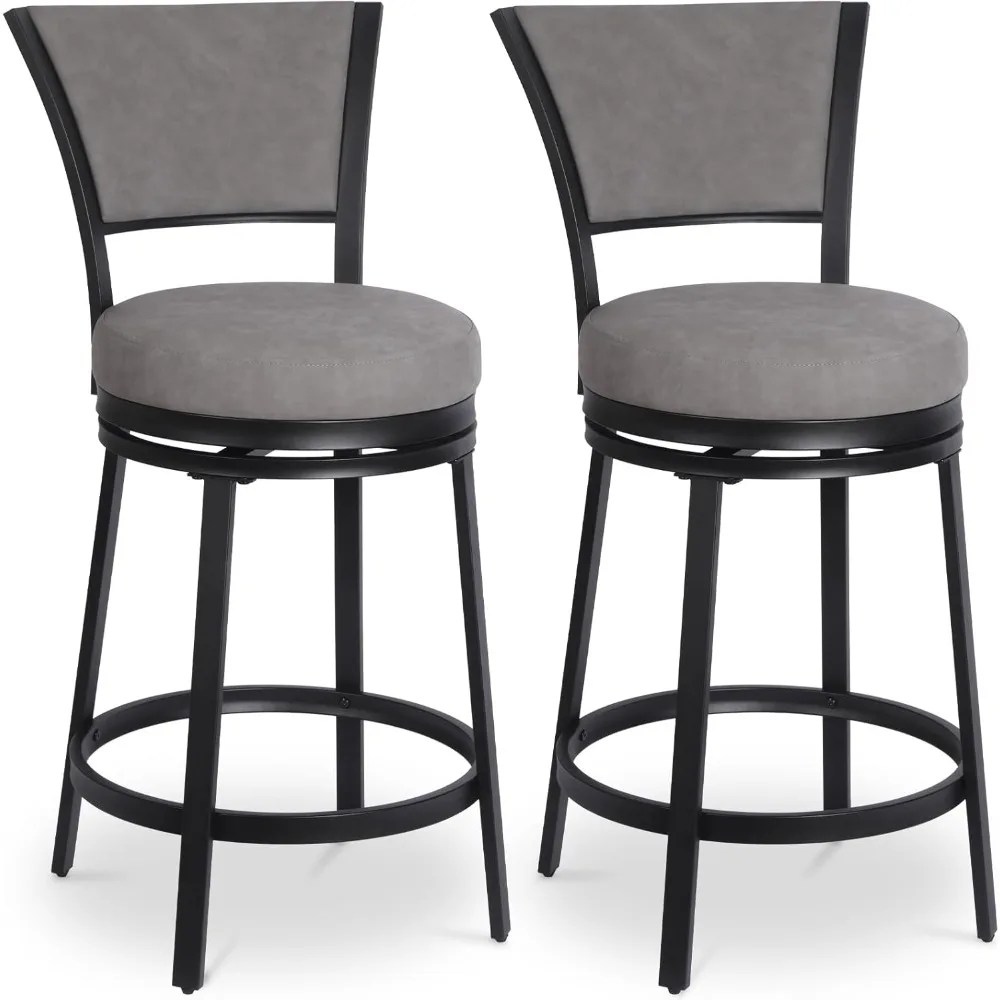 

Bar Stools, Modern Counter Height Barstools Set Of 2, 25" Faux Leather Round Swivel Bar Stools With Back, Upholstered Metal Bar