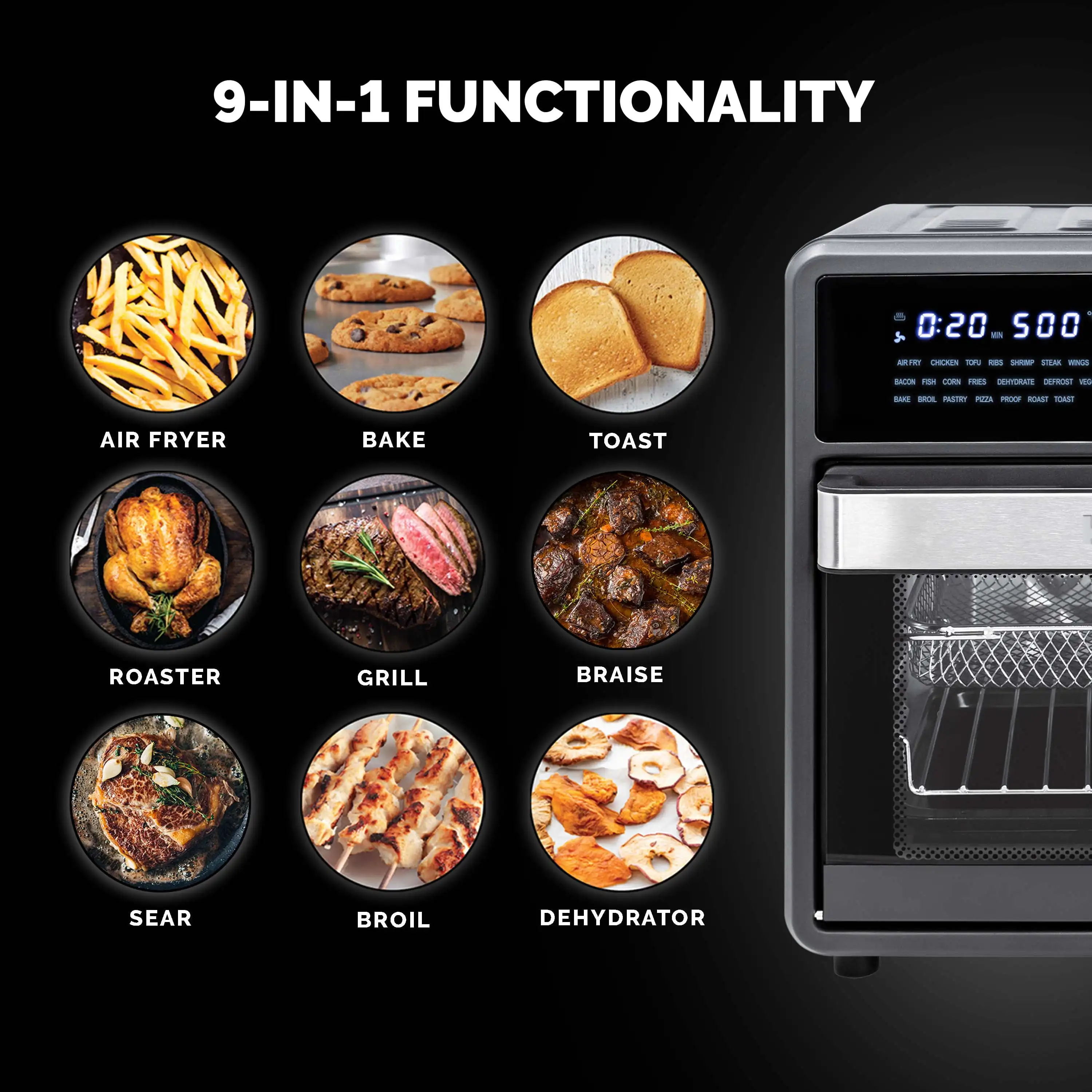 คาลอริคแมกซ์®16-Qt สัมผัสหม้อทอด Air fryer เตาอบ-ดำ (AFO 47804 BK)