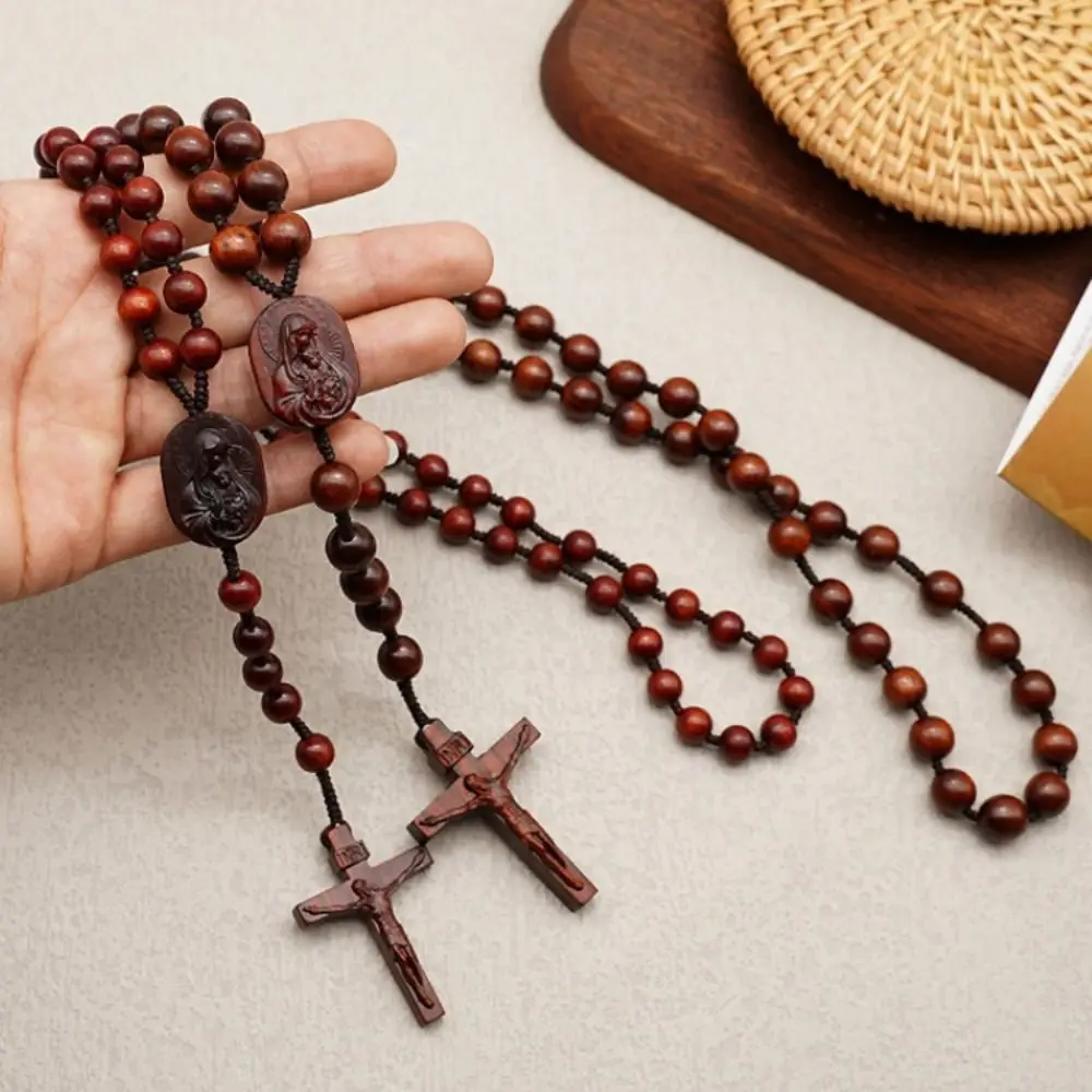 

Dalbergia Microphylla Handmade Rosary Necklace Religious Catholic Wood Beads Necklace Durable with Storage Bag
