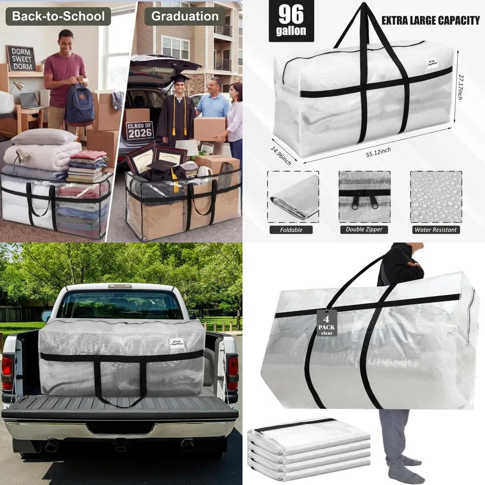 

Extra Large 96 Gallon Heavy-Duty Storage Bags with Strong Zipper, XXL Jumbo Totes for Moving, Packing, College Dorm, Travel (Cle