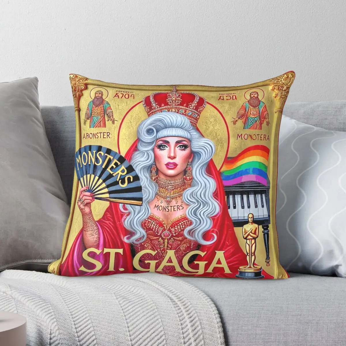 Saint Lady Gaga Square Pillowcase Polyester Linen Velvet Creative Zip Decor Throw Pillow Case Bed Cushion Cover 45x45