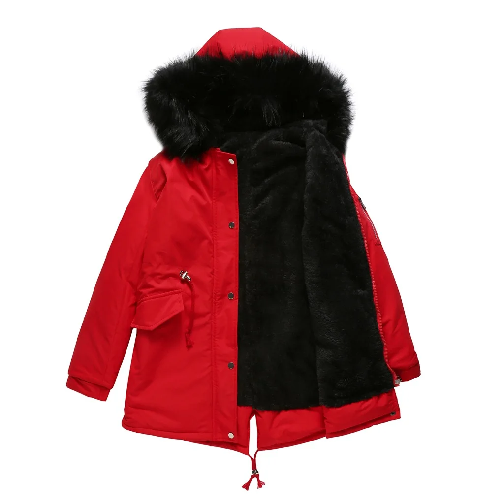 Winter Jackets for Women 2023 Winter Long Sleeve Hooded Warm Padded Coat Casual Drawstring Jackets Solid Zip Up Parka Mid-length