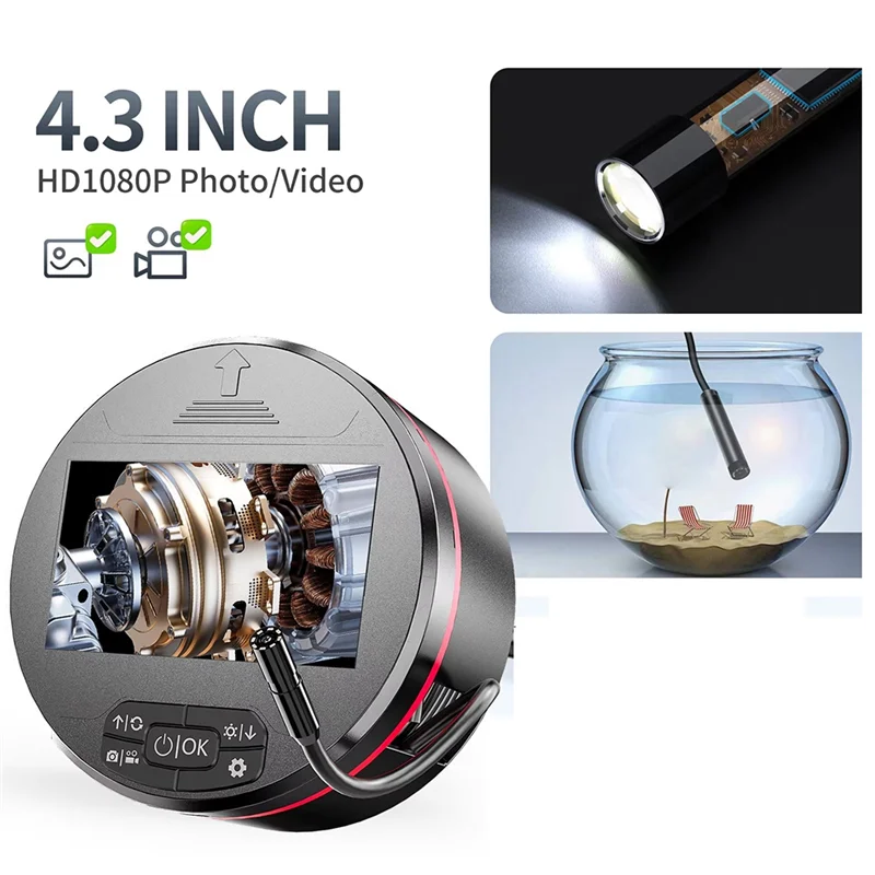 

AB35-Pipe& Sewer Inspection Endoscope Camera 5M 8Mm 1080P HD Industrial LCD Stowable Borescope With 4.3 Inch Handheld Display