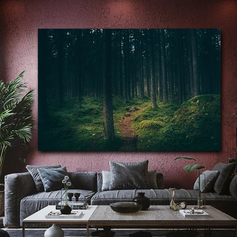 Abstract Nature Landscape Misty Forest Mountain Lake Boat Poster Canvas Painting Wall Art Pictures Nordic Home Decor