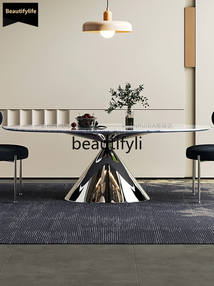 

GG Pure Natural Marble Dining Table Pink Diamond Rose Rainbow Blue Crystal Oval Luxury Stone Dining Table