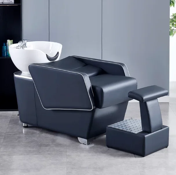 2026 Modern Synthetic Leather Shampoo Chair Adjustable Footrest Ceramic Basin Durable Salon Furniture for Beauty Salons Barber S
