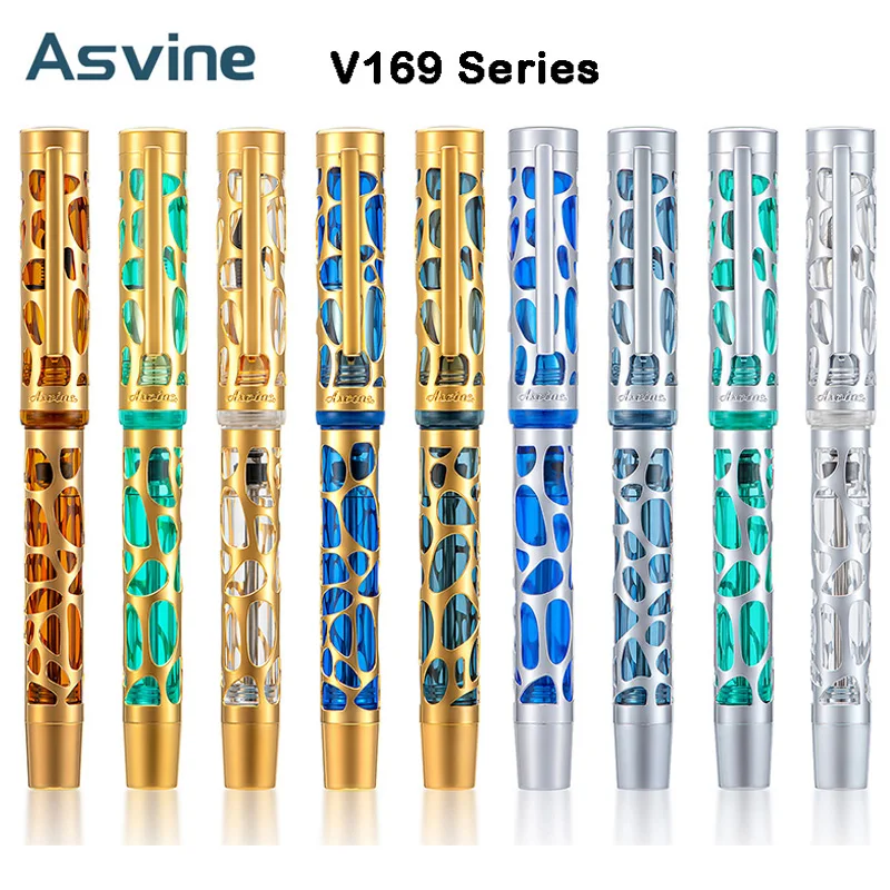 

Asvine V169 Vacuum Filling Fountain Pen EF/F/M Nib Transparent Acrylic Skeleton Hollow Carved Stationery School Office Supplies