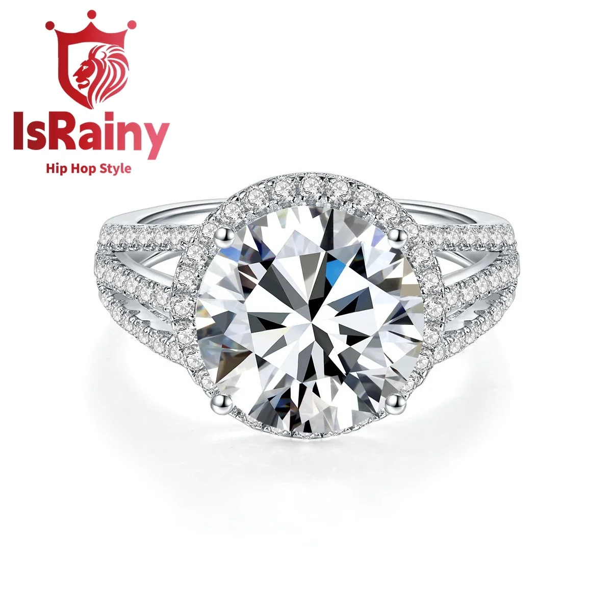 

IsRainy Hip Hop Rock Solid 925 Sterling Silver Real GRA 5CT Moissanite Diamonds Rings Round Engagement Anniversary Fine Jewelry