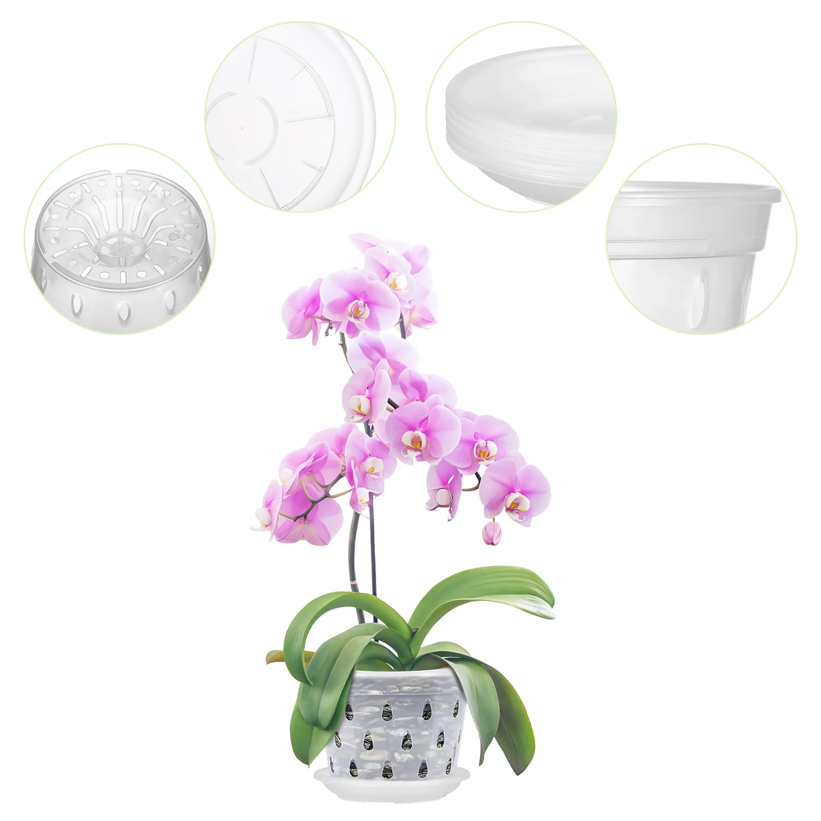 

5Sets Clear Pots for Plants Plastic Orchid Pots with Saucers Excellent Drainage Versatile Use Plastic Planter Saucer