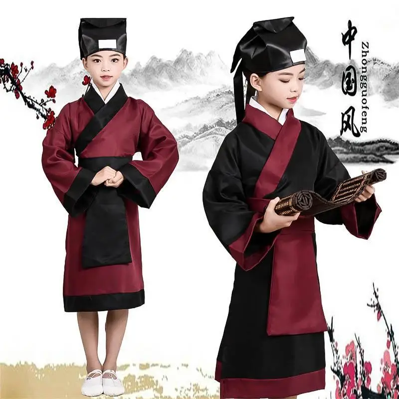 Kinder Hanfu traditionelle chinesische Schuluniform altes Kostüm chinesische Seide Robe Kostüm Jungen Kinder Kimono Hanfu