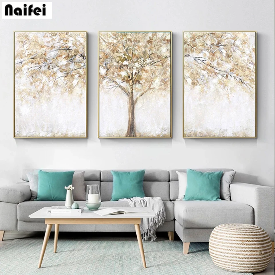 5D Diy Diamond Painting Abstract Tree mosaic Diamond Embroidery landscape Full Square round Drill Cross Stitch Wall Art 3pcs/set