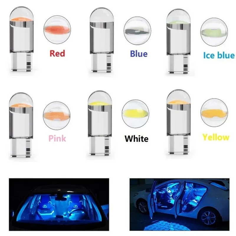 

10/20/50PCS Colorful T10 DC 12V Car LED Light Canbus Glass COB 6000k Reading Dome Lamp Marker Wedge License Plate Light Bulb ﻿
