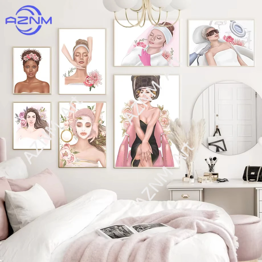 1 Stück Schönheitssalon Medizinische Spa Mode Frauen Gesichtsbehandlungen Wandkunst Leinwanddruck Nordisches Poster Wandbilder für Wohnzimmerdekoration