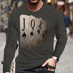 Summer Men's T-Shirt Big Size Loose Retro Short Sleeve Fashion American Poker Letter Print O Neck Long Sleeve Autumn Shirt