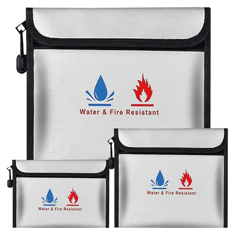 

Highly Recommended-Fireproof Waterproof Document Carry Bag Set-3 Pack Secure Zipper, For Secure Storage Of Papers, Cash, Jewelry