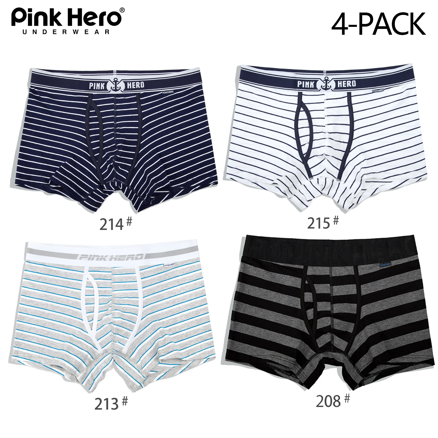 4 PCS PINKHERO Hombre Underwear For Men,Including Cotton Boxer Briefs And Striped Male Underpants And Tрусы Mужские