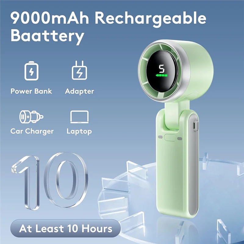 Portable Handheld Mini Fan, Foldable Powerful Winds Turbo Fan, USB Rechargeable Personal Fan With Speed, Digital Display-ABGL