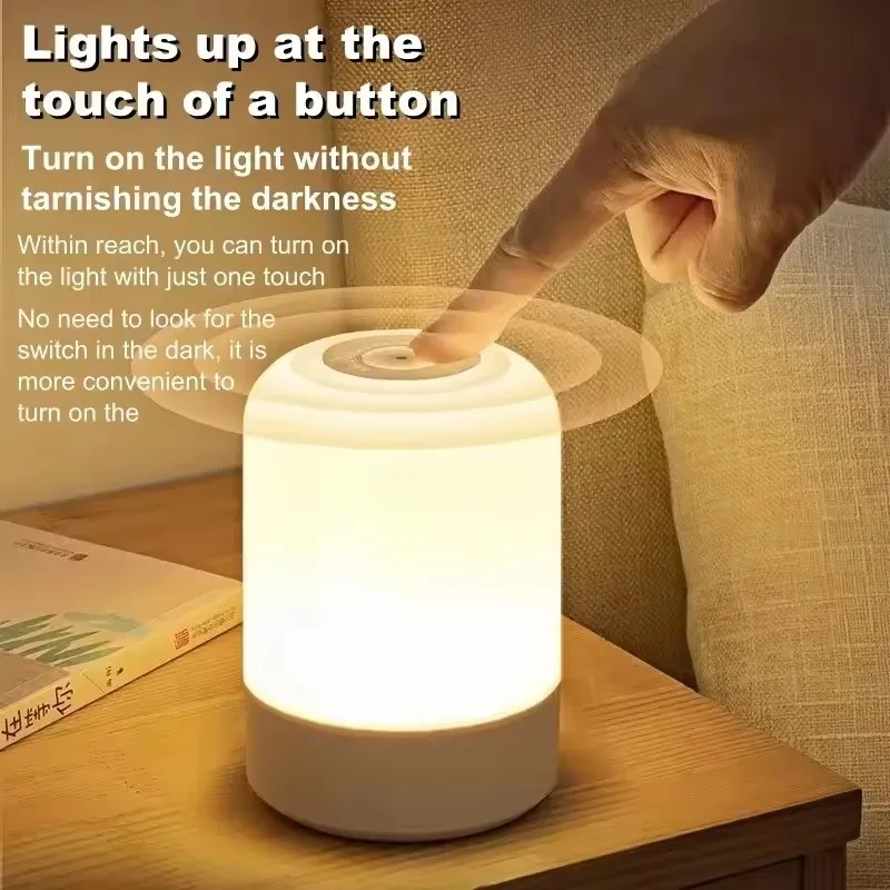 Touch LED Night Light, USB Rechargeable Dimmable Bedside Lamp, 3 Color Modes Desktop Reading Light for Bedroom Decor