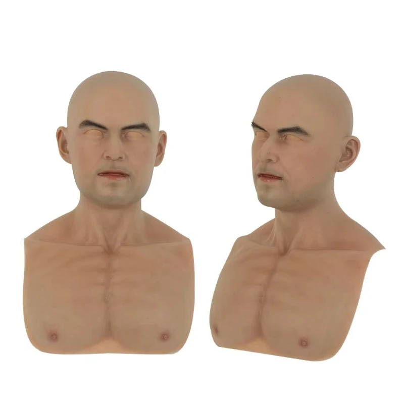Realistic silicone camouflage human skin male mask adult headgear, suitable for cross-dressers Cosplay props Masquerade