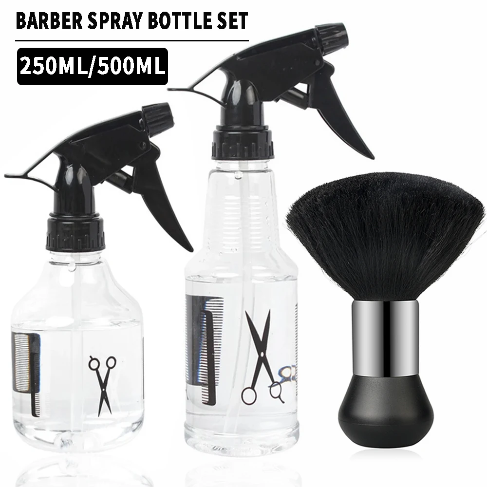 New Salon Barber Spray Bottle Neck Brush Set Black Hairdressing Cleaning Duster Hair Cutting Brush Barbershop Plastic Water Can