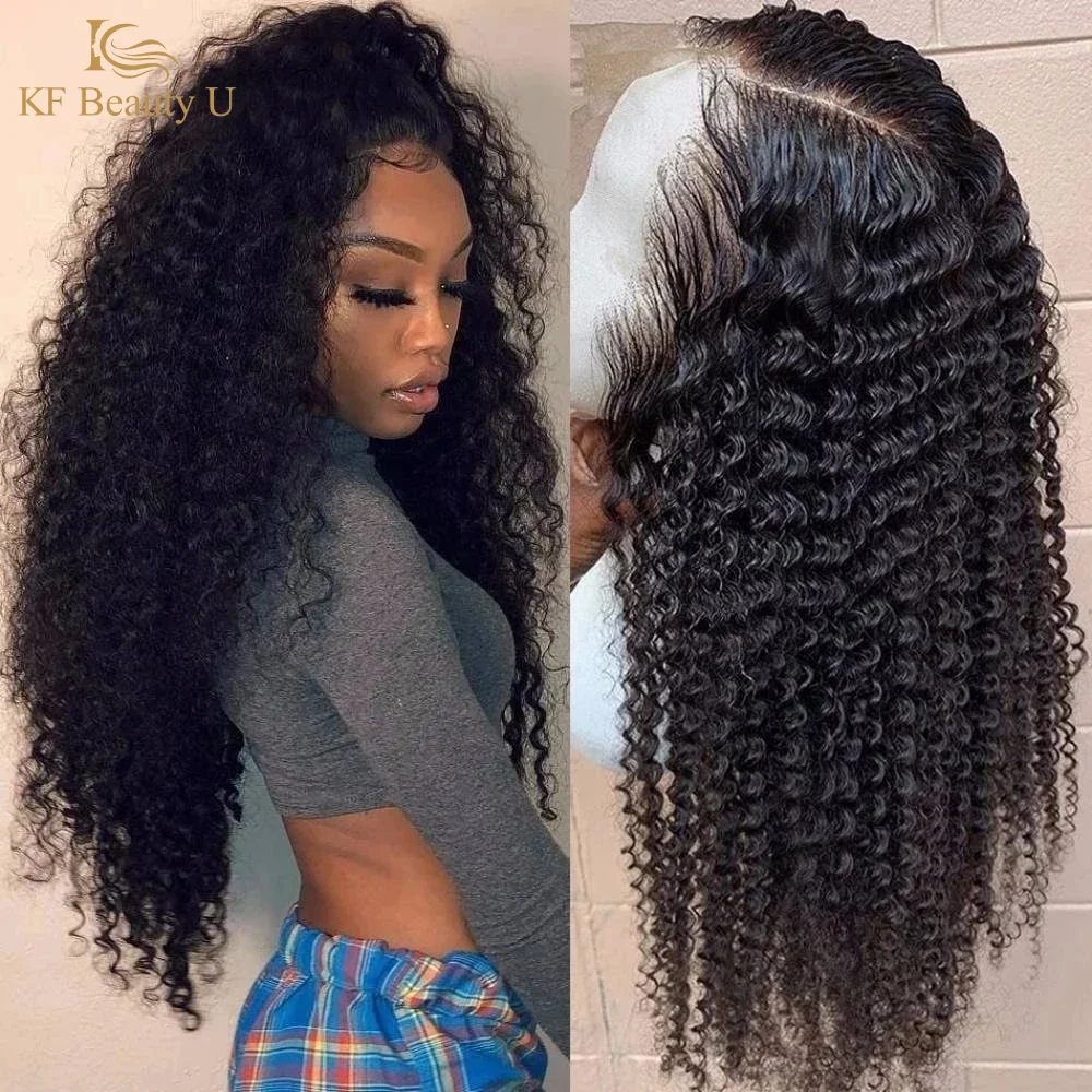 13x4 Kinky Curly Lace Front Human Hair Wigs For Black Women Brazilian Transparent Lace Frontal Wig 180%-220% Density KF Beauty U