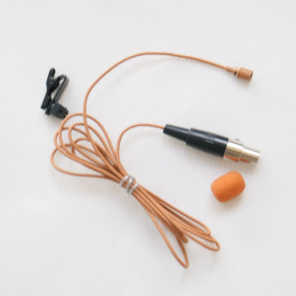 Brown Tan Lavalier Clip On Tie Microphone For Shure Mini 4Pin XLR TA4F Sing Karaoke Stage ULX SLX GLX AD4Q AD4D