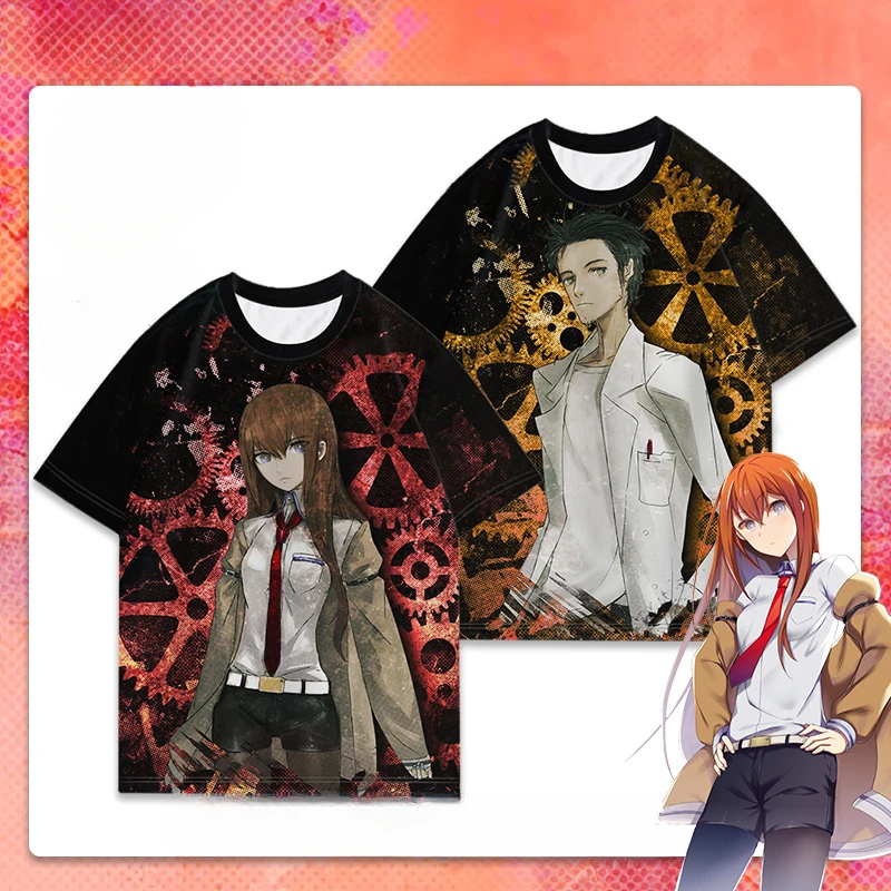 Anime Steins Gate 3D Print T Shirt Women Men Manga Okabe Rintarou Makise Kurisu Cosplay Short Sleeve Graphic Tees Streetwear