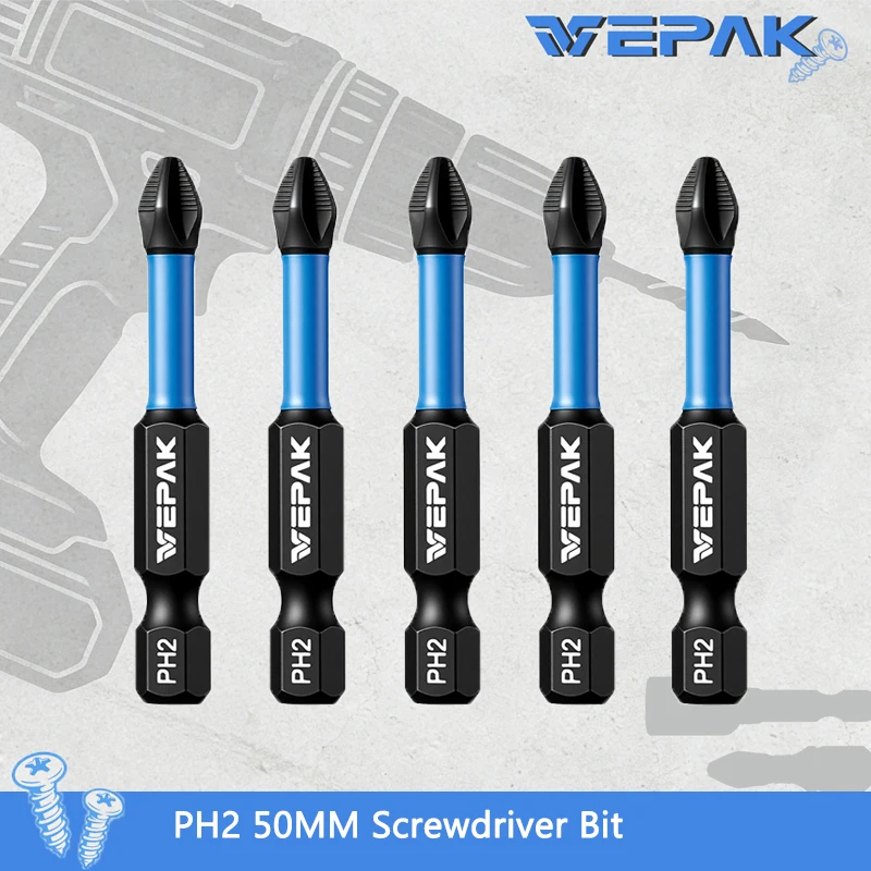 VEPAK VP1PH2050-1 Impact Bits PH2 50MM 5PCS S2  Steel High Hardness Anti-slip Screwdriver Bit Tool Attachments