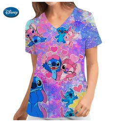 Disney Mickey Mouse Print Pielęgniarka Mundury medyczne V-neck Krótki rękaw Kieszeń Odzież robocza Top Scrubs Akcesoria medyczne Uniform