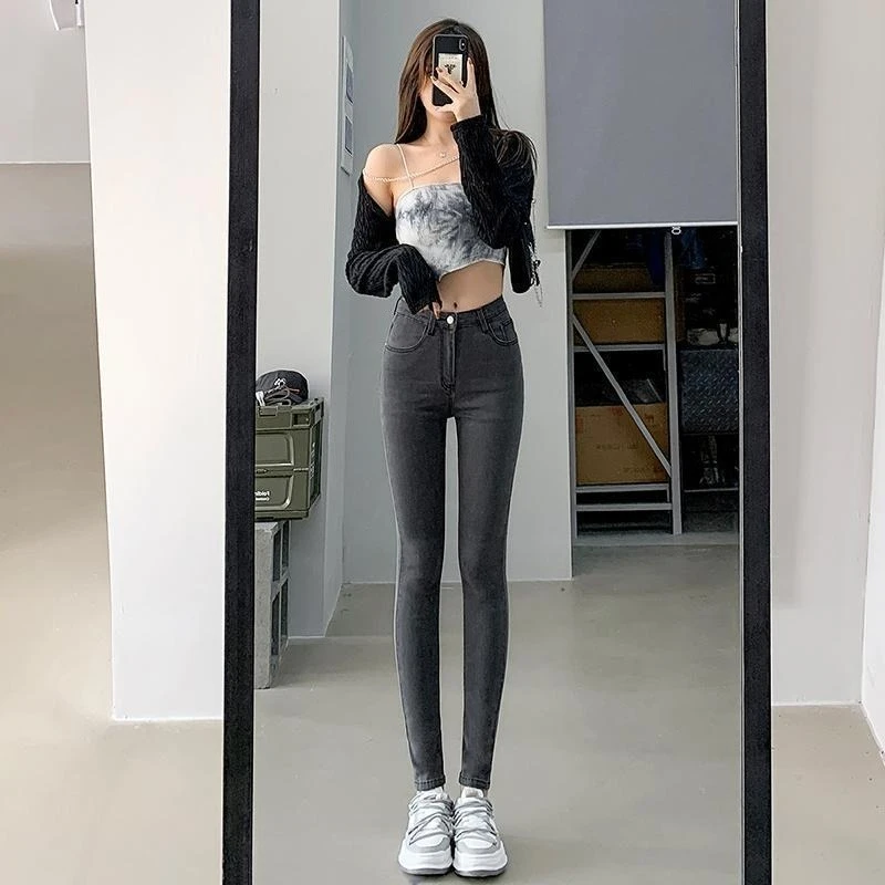 

Women's Slimming High Waist Bodycon Jeans Cropped Ankle Length Stretchy Skinny Fit Euro American Trendy Style New Fashion
