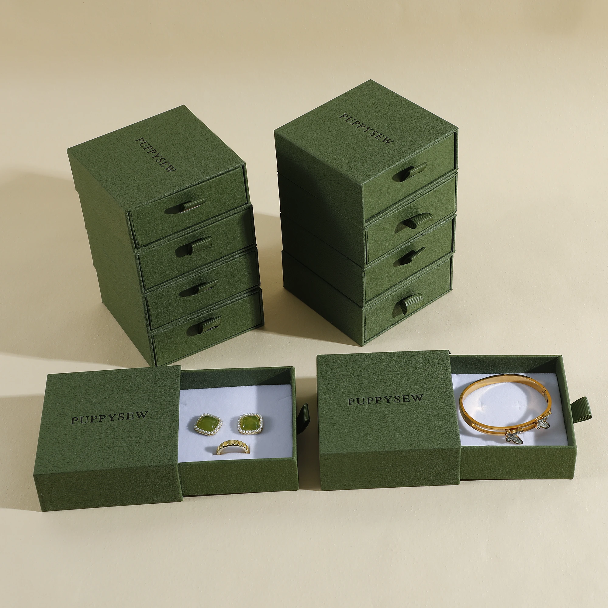

PUPPYSEW 9*9*3.5cm paper box necklace ring box with sponge drawer box customized personalized logo exquisite jewelry packaging