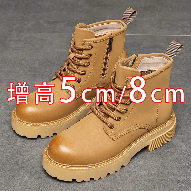 

Autumn Men Boots Elevator Shoes Genuine Leather Lift Casual Shoes 8CM 5CM Heightening Shoes Man Thick Soled Warm Workwear Boots