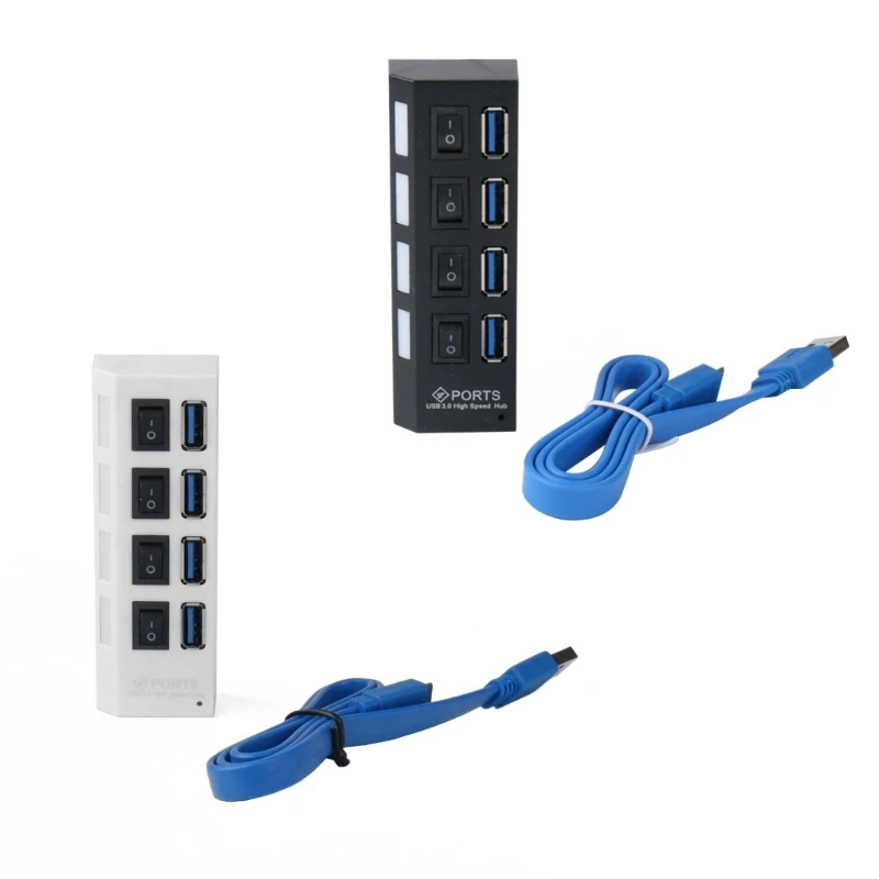 USB Hub 3.0 Splitter,1 to 4 Port USB Data Hub with Individual On/Off Switches and Lights for Laptop, PC, Computer