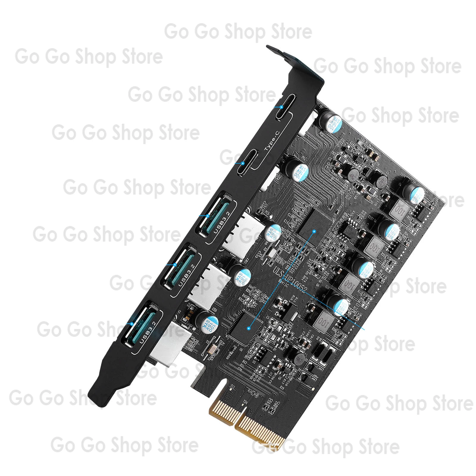 Placa adaptadora de expansão USB3.2 PCIE para USB 3.2 3/5/7 portas USBA + TYPEC frontal TYPEE 20G