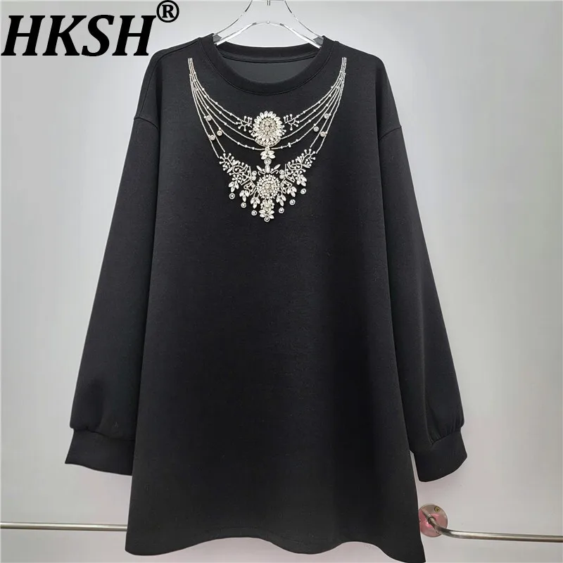 

HKSH осень-зима, новый женский свитшот с круглым вырезом и длинными рукавами, пуловер с шипами и бриллиантами, элегантный высококачественный топ с бисером HK15606